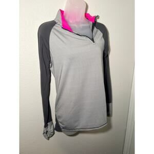 Kyodan Striped Quarter-Zip Active Pullover - Gray/White, Size M